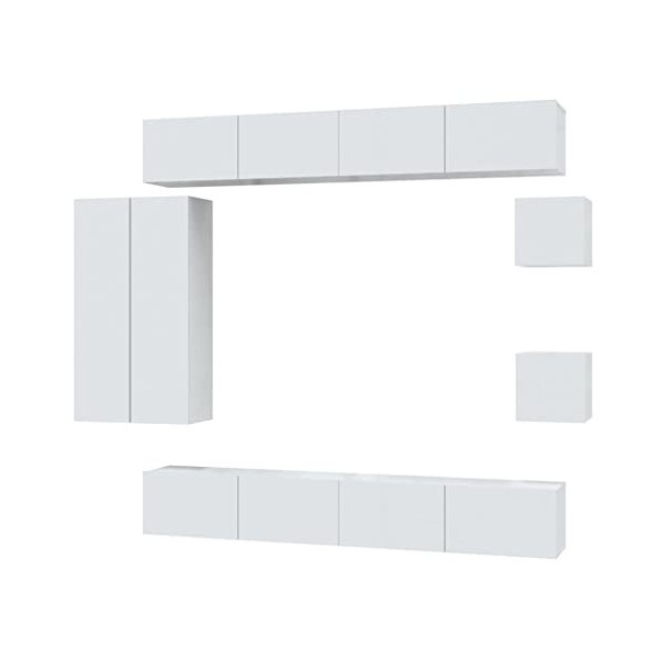 Ensemble de Meubles TV 8 pcs Blanc Brillant Bois dingénierie - Table TV Support de Télévision en Bois pour Salon Chambre Sal