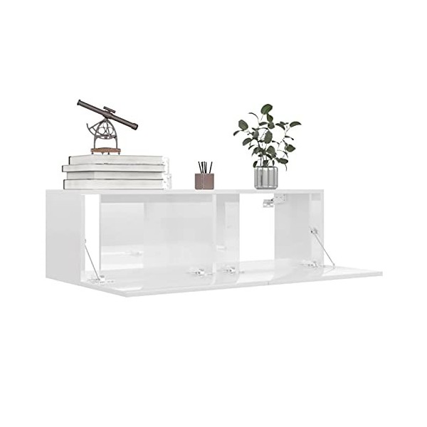 Festnight Meuble TV à Suspendre/Banc TV Meuble TV de Salon Mural, Meuble TV Bas Blanc Brillant 100x30x30 cm Aggloméré
