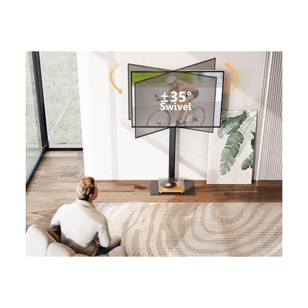 FITUEYES Support TV Pied avec Piédestal en Verre Trempé Pied TV Pivotant pour Téléviseur de 19-43 Pouce Ecran LED LCD Plasma 