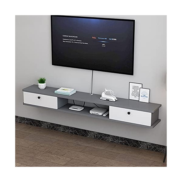 JUNNIU Console multimédia Murale avec 2 Portes, Meuble TV pour Centre de Divertissement Flottant, Support pour décodeur, Asse
