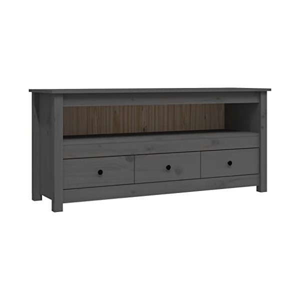 LEDSIX Meuble TV gris 114 x 35 x 52 cm en pin massif pour centres de divertissement et meubles TV