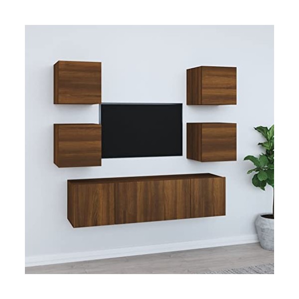 DCRAF Centres de divertissement et meubles TV, ensemble de 6 meubles TV en chêne marron dingénierie