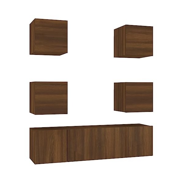 DCRAF Centres de divertissement et meubles TV, ensemble de 6 meubles TV en chêne marron dingénierie