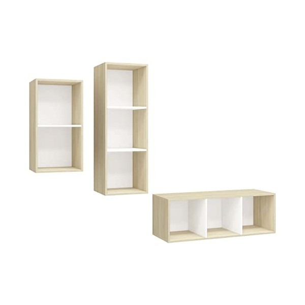 Home Hardware Businese Meuble TV 3 pièces en bois dingénierie Blanc et chêne Sonoma