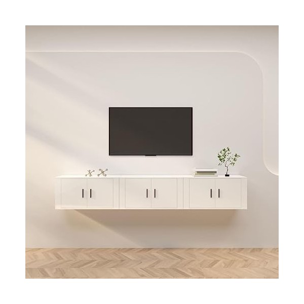 TALCUS Home Hardware Businese Meuble TV mural 3 pièces Blanc brillant 80 x 34,5 x 40 cm