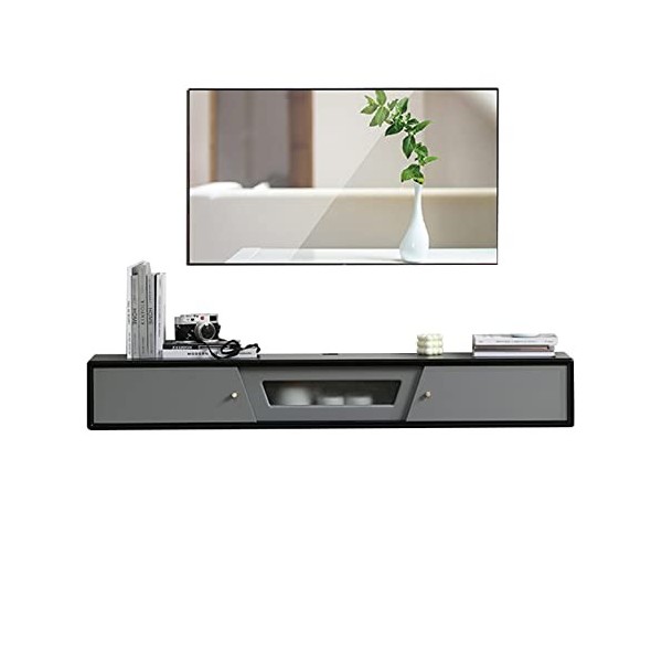 Meuble TV Mural 47,2/55,1 Pouces Console Média Murale avec Portes Coulissantes, Meuble TV Flottant Rustique, Étagère de Range