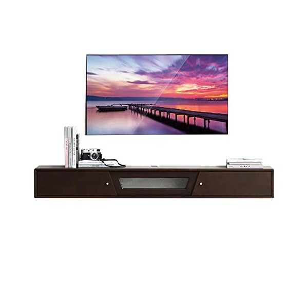 Meuble TV Mural 47,2/55,1 Pouces Console Média Murale avec Portes Coulissantes, Meuble TV Flottant Rustique, Étagère de Range