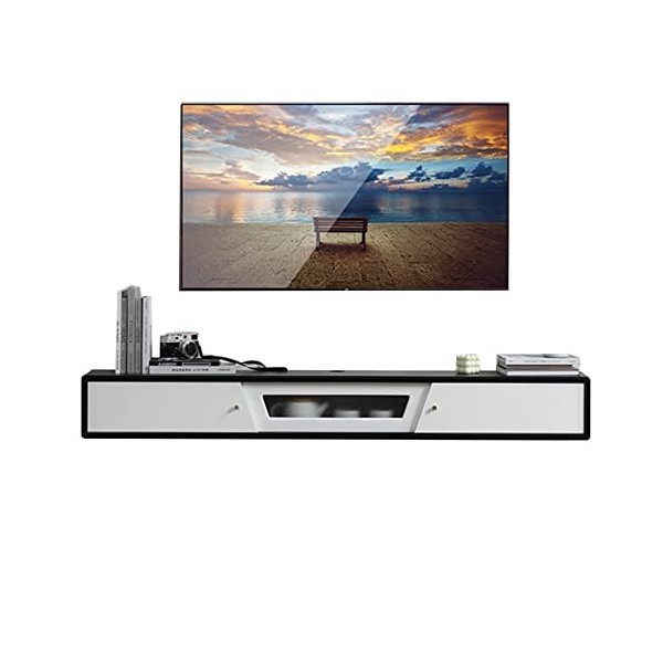 Meuble TV Mural 47,2/55,1 Pouces Console Média Murale avec Portes Coulissantes, Meuble TV Flottant Rustique, Étagère de Range