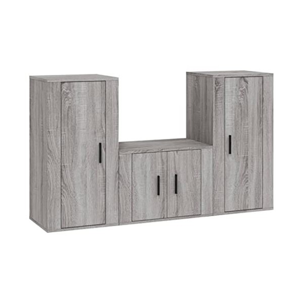 Centres de divertissement et meubles TV, ensemble de meubles TV 3 pièces en bois Sonoma gris