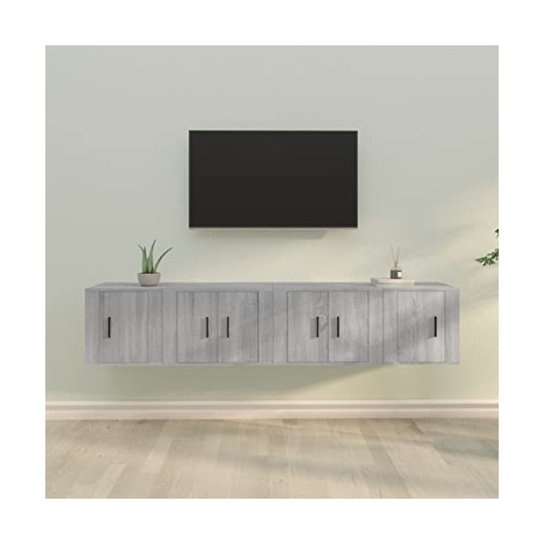 TEKEET Centres de divertissement et meubles TV, ensemble de 4 meubles TV en bois gris Sonoma