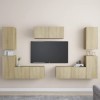 lvssiao Modulo TV Meuble de salon Meubles de mur TV 7 pièces aggloméré Couleur chêne Sonoma Table TV facile à nettoyer pour c