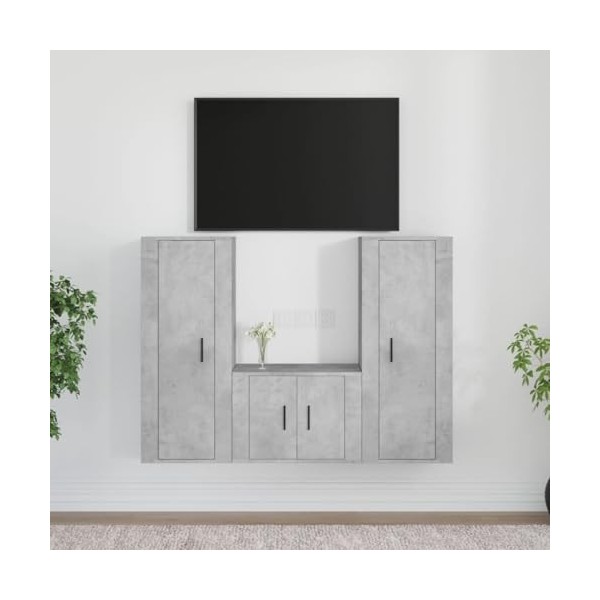 MATTUI Centres de divertissement et meubles TV, ensemble de meubles TV 3 pièces en bois gris béton