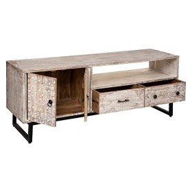 Meuble TV Ajay - métal & manguier - Motif sculpté 54x140 cm - Atmosphera créateur dintérieur