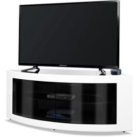 Homeology Meuble TV d’angle incurvé Pangea Beam-thru 81,3&nbsp;-&nbsp;139,7&nbsp;cm blanc