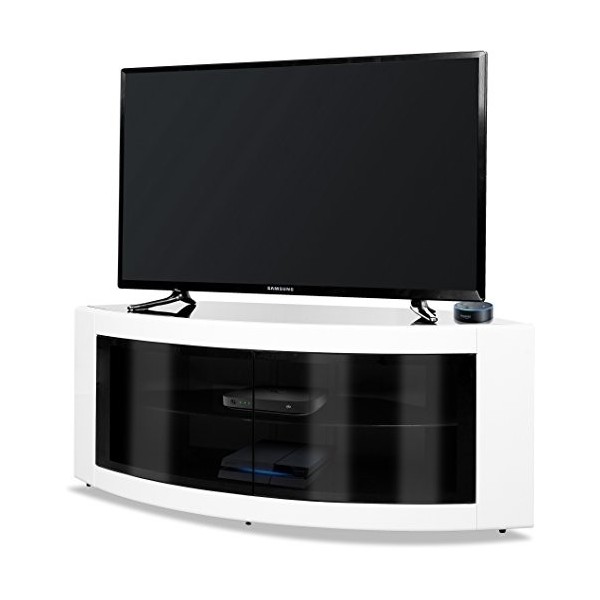 Homeology Meuble TV d’angle incurvé Pangea Beam-thru 81,3&nbsp;-&nbsp;139,7&nbsp;cm blanc