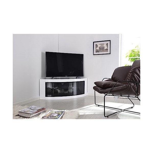 Homeology Meuble TV d’angle incurvé Pangea Beam-thru 81,3&nbsp;-&nbsp;139,7&nbsp;cm blanc