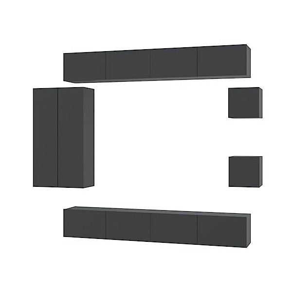 vidaXL Ensemble de Meubles TV 8 pcs Centres de Divertissement Armoires Multimédia Meubles de Salle de Séjour Intérieur Noir B