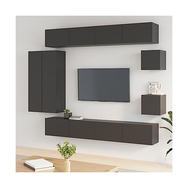 vidaXL Ensemble de Meubles TV 8 pcs Centres de Divertissement Armoires Multimédia Meubles de Salle de Séjour Intérieur Noir B