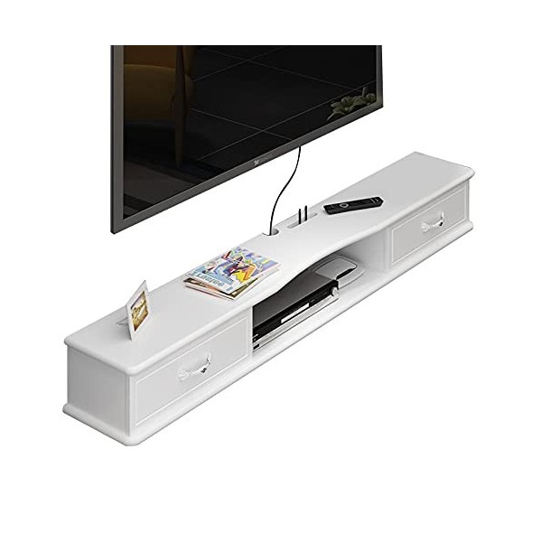 JUNNIU Étagère Murale pour Meuble TV Flottant, Console multimédia, Centre de Divertissement Mural avec 2 Portes, étagère pour