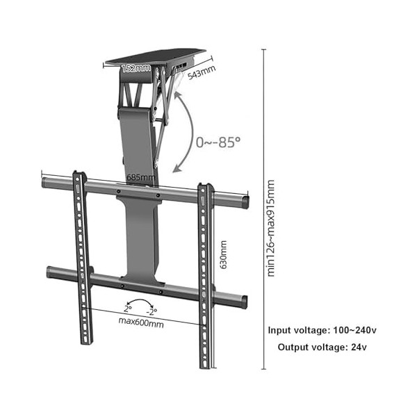 Support De Télévision Motorisé Au Plafond, Adjustable Electric TV Mount with Remote Control, Hidden Drop Down TV Lift, Telesc