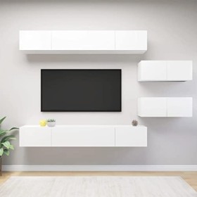 Meuble TV Mural avec Compartiments 6pcs, Meuble de Rangement TV Table pour Salon, Moderne, Blanc