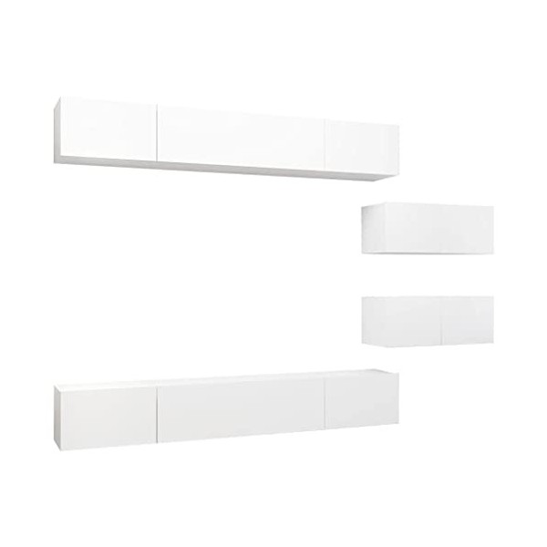 Meuble TV Mural avec Compartiments 6pcs, Meuble de Rangement TV Table pour Salon, Moderne, Blanc