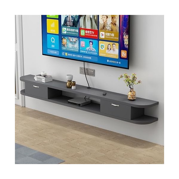 IAKAEUI Meuble TV Mural,Étagère Murale Flottante en Bois avec 2 Tiroirs, Console Multimédia Centre de Divertissement Meuble T