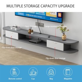 IAKAEUI Meuble TV Mural,Étagère Murale Flottante en Bois avec 2 Tiroirs, Console Multimédia Centre de Divertissement Meuble T