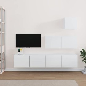 ECLAY Meuble TV 4 pièces en bois blanc brillant pour centres de divertissement et meubles TV