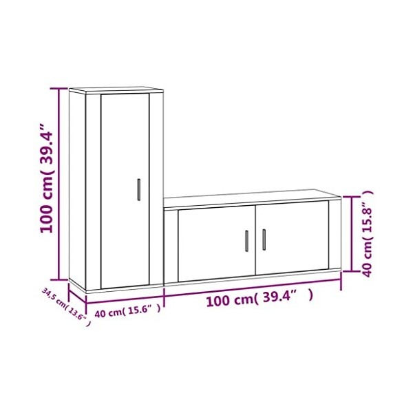 Meuble TV 2 pièces en bois blanc brillant