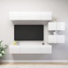 Meuble TV Suspendu avec Compartiments 6pcs, Cabinet pour Salon DVD CD AV Equipement, Contemporain, Blanc Brillant