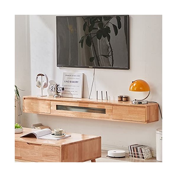 Meuble TV Mural Meuble TV Flottant - Console Média Murale pour Centre De Divertissement Avec 2 Tiroirs De Rangement, Meuble T