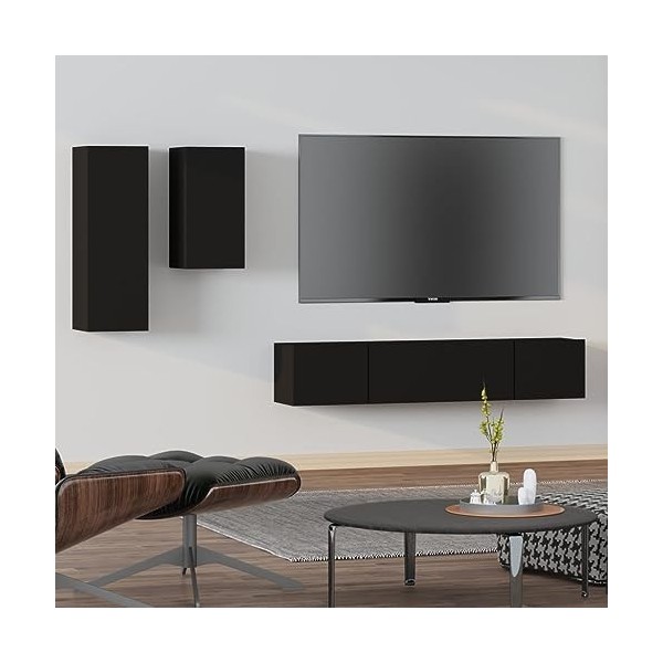DCRAF Home Hardware Businese Meuble TV 4 pièces en bois Noir