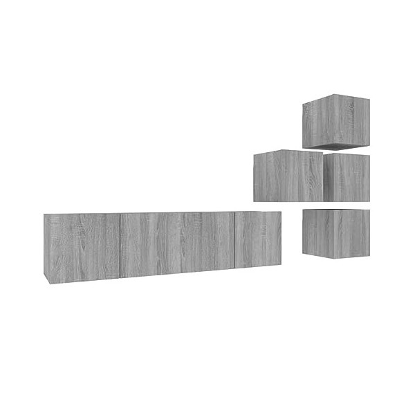 WOODEY Meuble TV 6 pièces Gris Sonoma Meuble en bois dingénierie