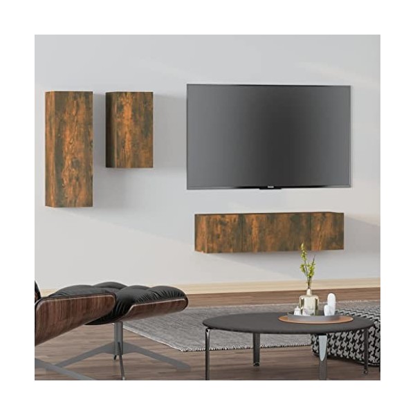 TALCUS Home Hardware Businese Meuble TV 4 pièces en chêne fumé