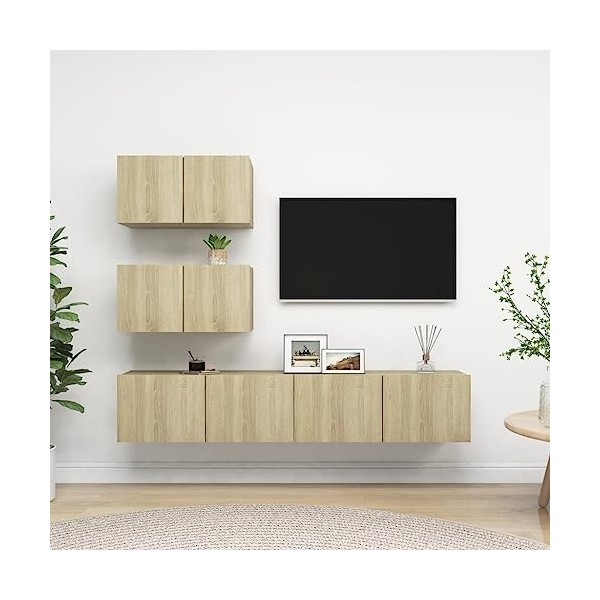 DCRAF Home Hardware Businese Meuble TV 4 pièces en chêne Sonoma