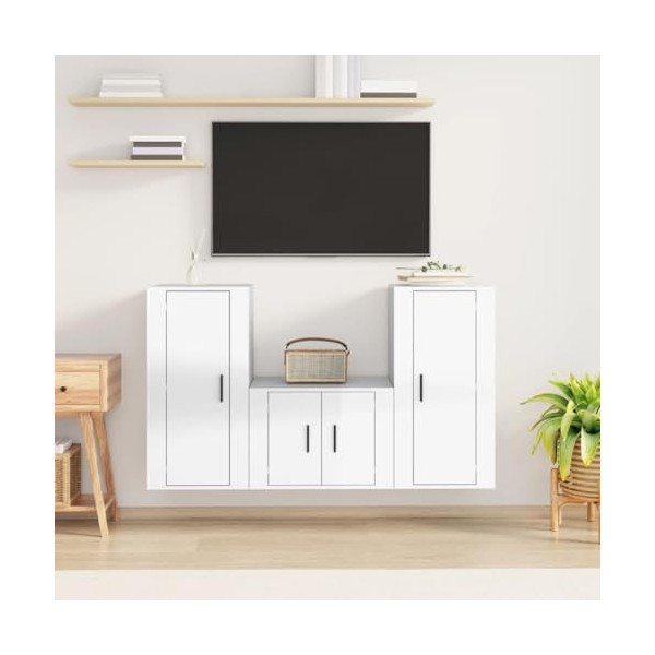 Home Hardware Businese Meuble TV 3 pièces en bois Blanc brillant