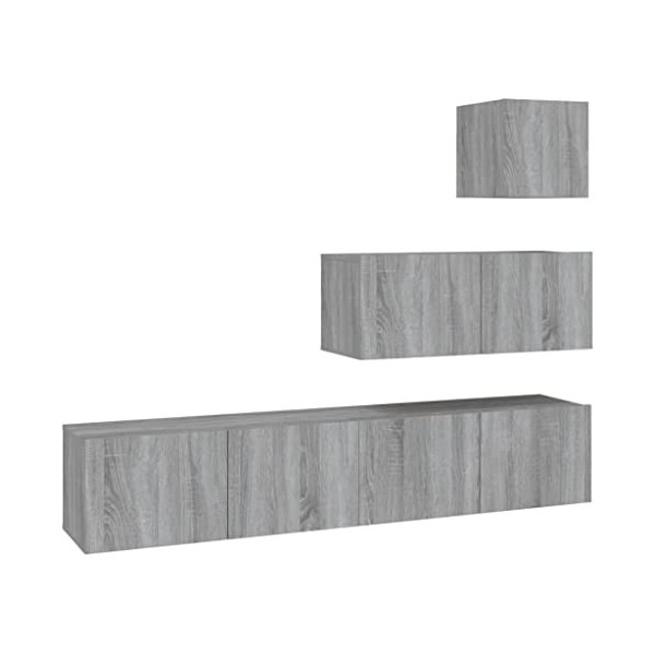 HEPBAK Meuble TV 4 pièces Gris Sonoma Meuble en bois dingénierie