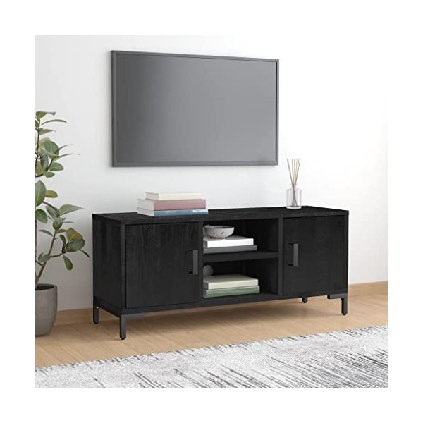 RAUGAJ Home Hardware Businese Meuble TV en pin massif Noir 110 x 35 x 48 cm