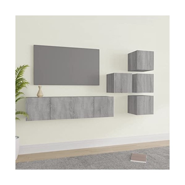 CUTSKY Meuble TV 6 pièces en bois Sonoma gris