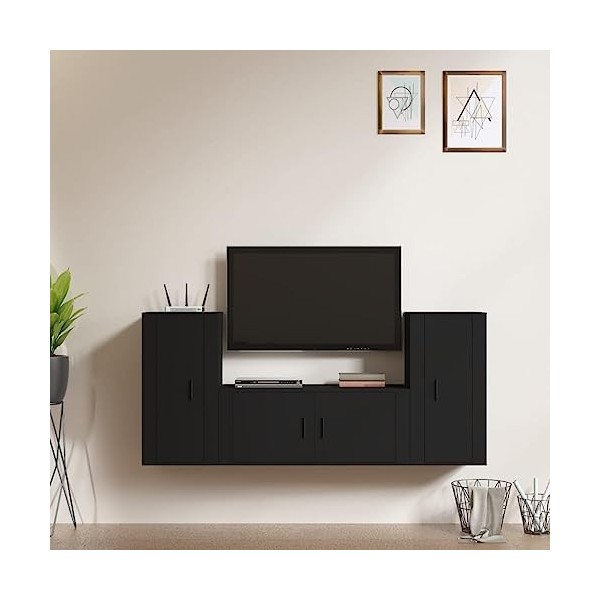 TEKEET Meuble TV 3 pièces en bois noir