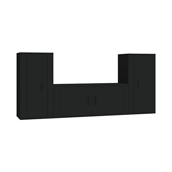 TEKEET Meuble TV 3 pièces en bois noir