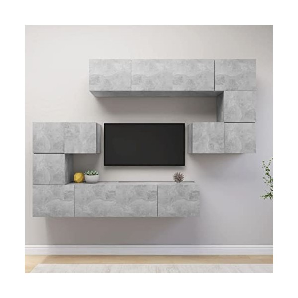 BaraSh Ensemble de Meuble TV 8 pcs Gris béton Aggloméré,Meuble TV Étagère,Meuble Haut Salon,Meuble dangle TV