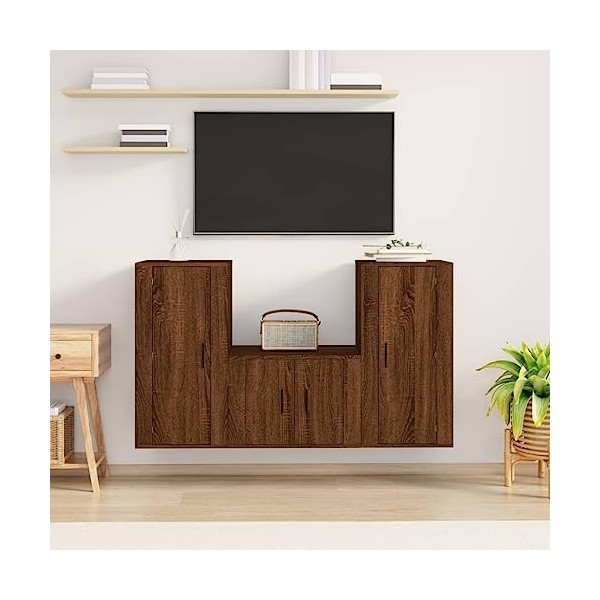 SMTSEC Meuble TV 3 pièces en chêne marron