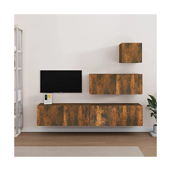 HEPBAK Meuble TV 4 pièces en chêne fumé