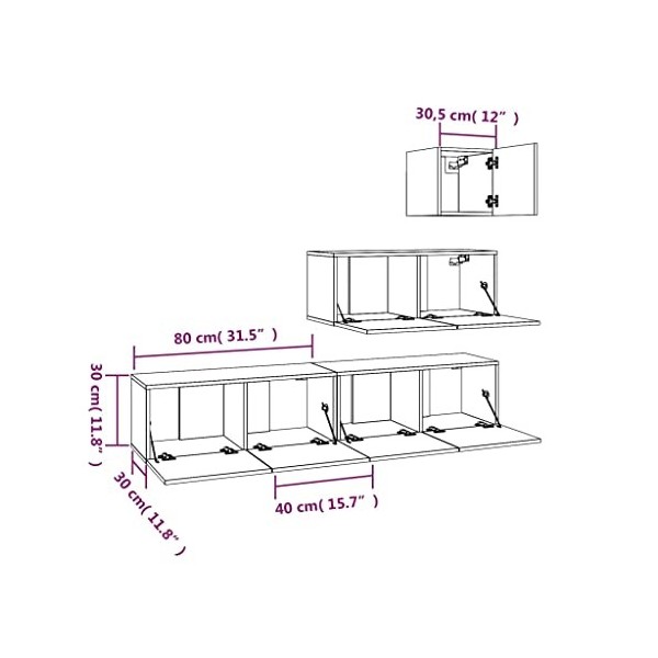 HEPBAK Meuble TV 4 pièces en chêne fumé