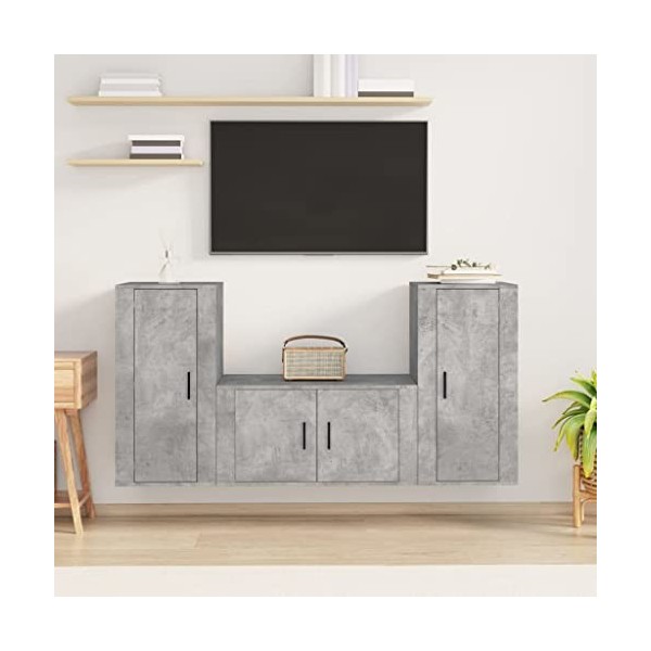 WOODEY Meuble TV 3 pièces Gris béton