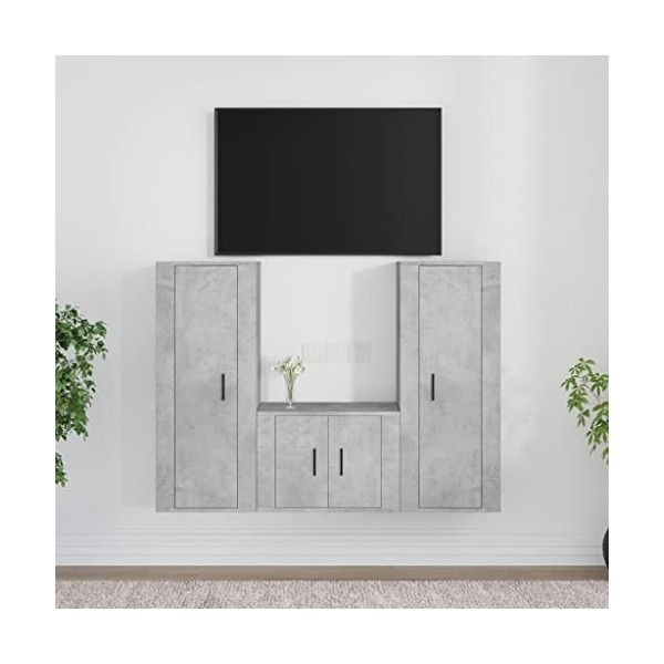 WOODEY Meuble TV 3 pièces Gris béton