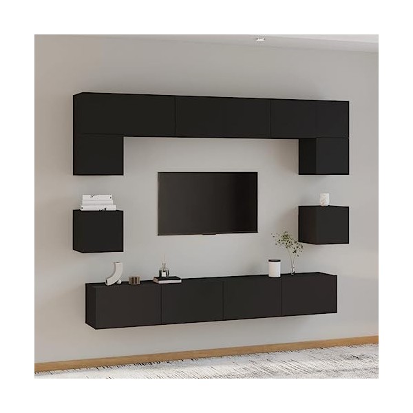 BaraSh Ensemble de Meubles TV 8 pcs Noir Bois dingénierie,Meuble TV Haut,Table Television Salon,Meuble Télé Haut