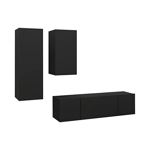 HEPBAK Meuble TV 4 pièces en bois noir